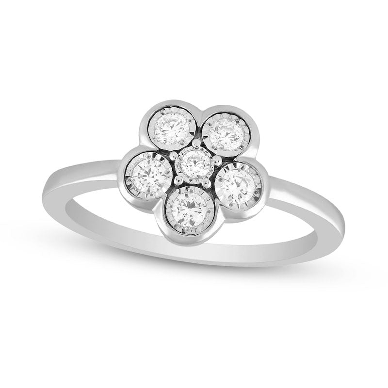 0.25 CT. T.W. Composite Natural Diamond Flower Promise Ring in Solid 10K White Gold