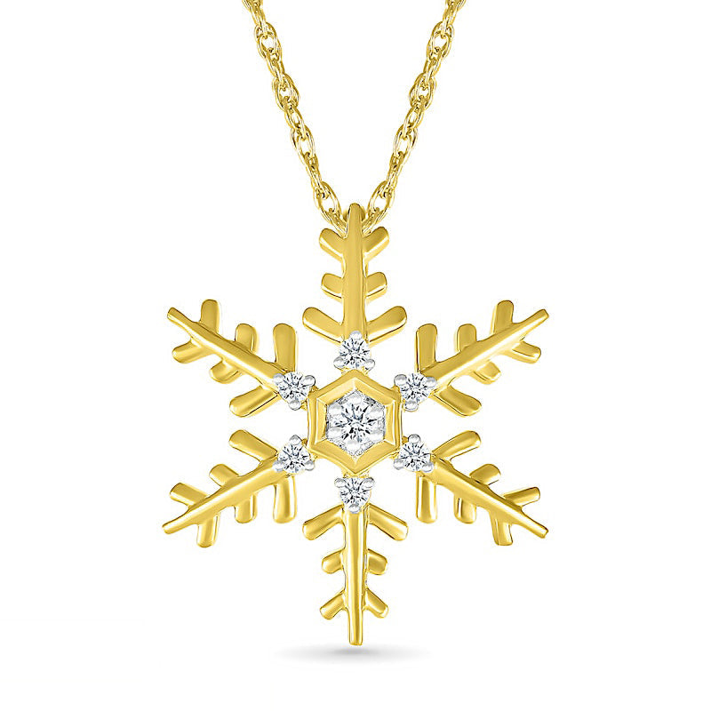 0.05 CT. T.W. Natural Diamond Snowflake Pendant in Sterling Silver with 14K Gold Plate