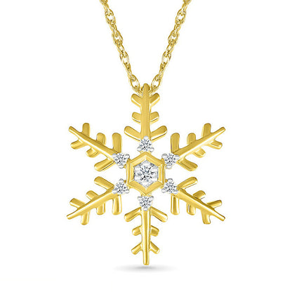 0.05 CT. T.W. Natural Diamond Snowflake Pendant in Sterling Silver with 14K Gold Plate