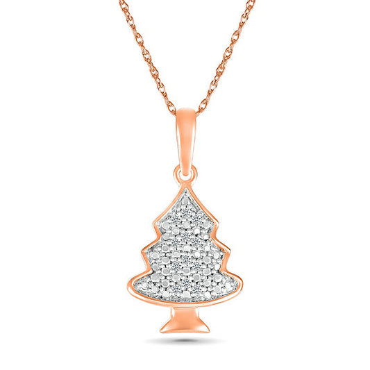 0.05 CT. T.W. Natural Diamond Christmas Tree Pendant in Sterling Silver with 14K Rose Gold Plate