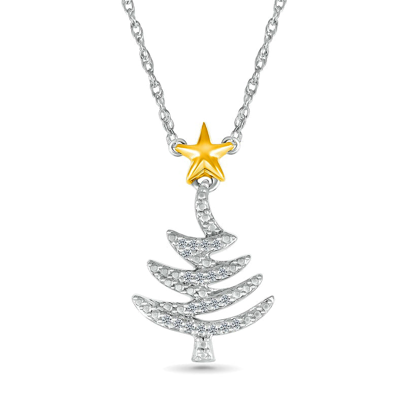 0.05 CT. T.W. Natural Diamond Christmas Tree with Star Topper Necklace in Sterling Silver and 14K Gold Plate