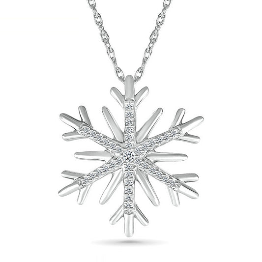 0.07 CT. T.W. Natural Diamond Snowflake Pendant in Sterling Silver