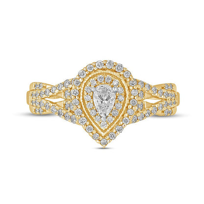 0.50 CT. T.W. Pear-Shaped Natural Diamond Frame Antique Vintage-Style Multi-Row Engagement Ring in Solid 10K Yellow Gold