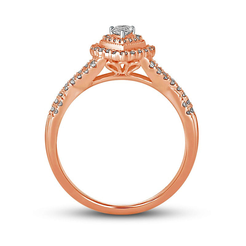 0.50 CT. T.W. Pear-Shaped Natural Diamond Frame Antique Vintage-Style Multi-Row Engagement Ring in Solid 10K Rose Gold