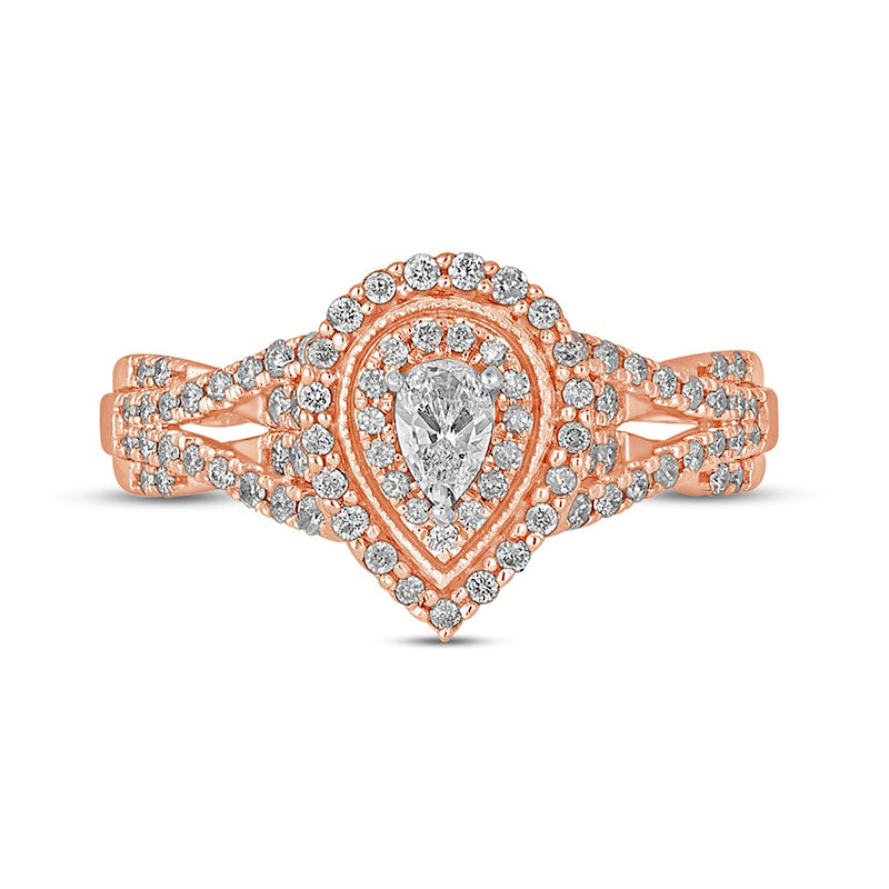 0.50 CT. T.W. Pear-Shaped Natural Diamond Frame Antique Vintage-Style Multi-Row Engagement Ring in Solid 10K Rose Gold