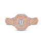 0.50 CT. T.W. Emerald-Cut Natural Diamond Frame Antique Vintage-Style Multi-Row Engagement Ring in Solid 10K Rose Gold