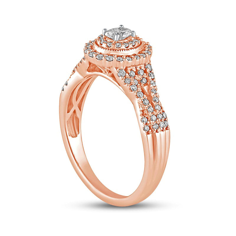 0.50 CT. T.W. Oval Natural Diamond Frame Antique Vintage-Style Multi-Row Engagement Ring in Solid 10K Rose Gold