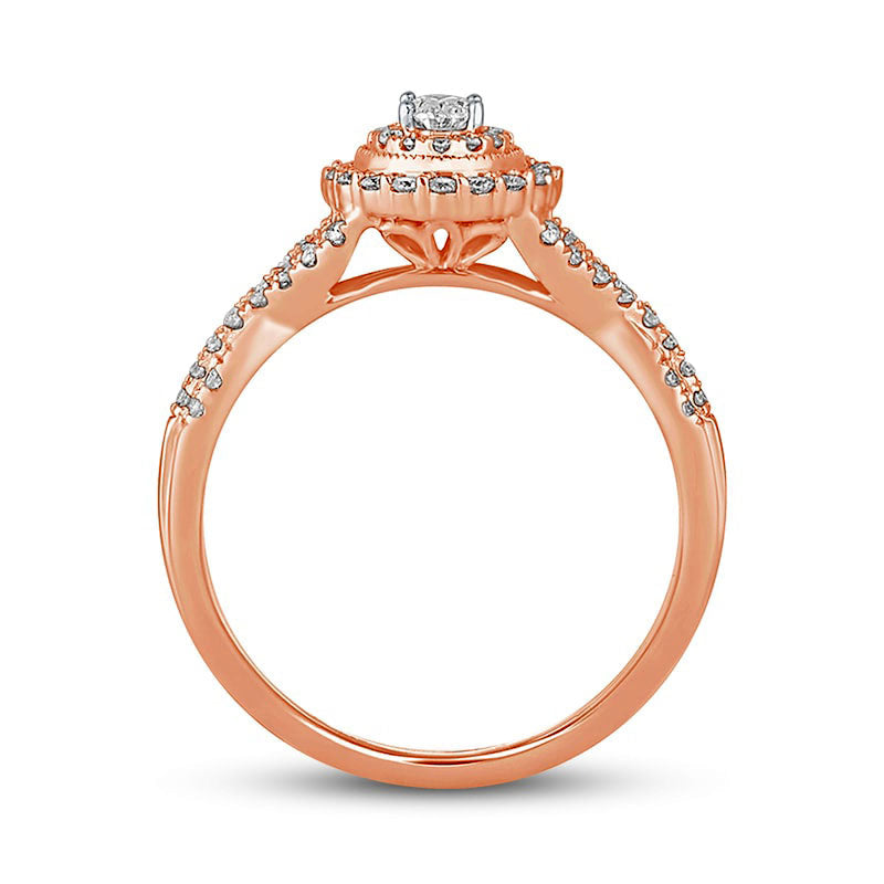 0.50 CT. T.W. Oval Natural Diamond Frame Antique Vintage-Style Multi-Row Engagement Ring in Solid 10K Rose Gold