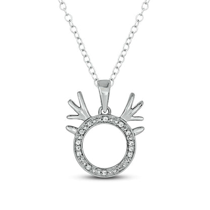 0.05 CT. T.W. Natural Diamond Circle Outline with Antlers Pendant in Sterling Silver