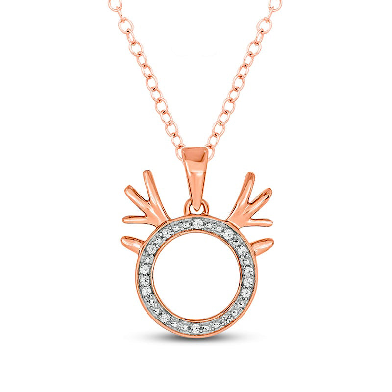 0.05 CT. T.W. Natural Diamond Circle Outline with Antlers Pendant in Sterling Silver with 14K Rose Gold Plate