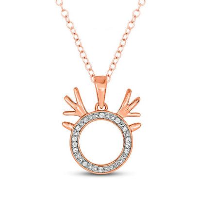 0.05 CT. T.W. Natural Diamond Circle Outline with Antlers Pendant in Sterling Silver with 14K Rose Gold Plate