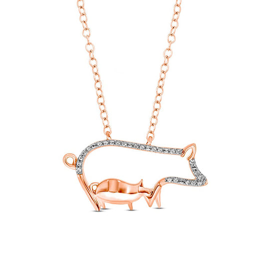 0.05 CT. T.W. Natural Diamond Motherly Love Pigs Pendant in Sterling Silver with 14K Rose Gold Plate