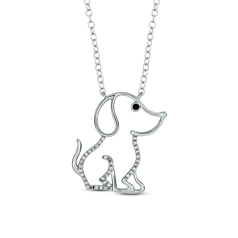 0.1 CT. T.W. Enhanced Black and White Natural Diamond Sitting Puppy Pendant in Sterling Silver