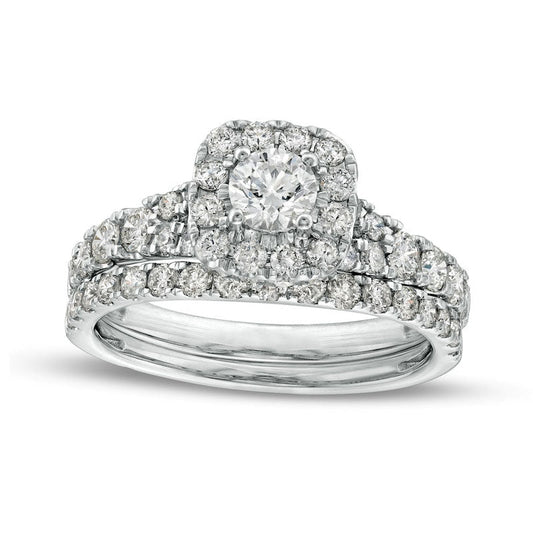 1.5 CT. T.W. Natural Diamond Cushion-Shaped Frame Split Shank Bridal Engagement Ring Set in Solid 10K White Gold