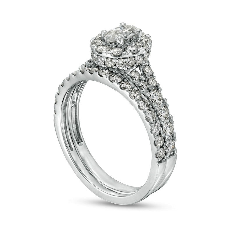 1.5 CT. T.W. Oval Natural Diamond Frame Split Shank Bridal Engagement Ring Set in Solid 10K White Gold