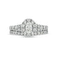 1.5 CT. T.W. Oval Natural Diamond Frame Split Shank Bridal Engagement Ring Set in Solid 10K White Gold