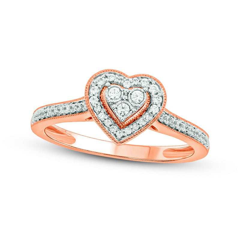 0.20 CT. T.W. Composite Heart Natural Diamond Frame Promise Ring in Solid 10K Rose Gold