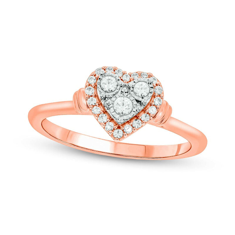 0.20 CT. T.W. Composite Heart Natural Diamond Frame with Collar Promise Ring in Solid 10K Rose Gold
