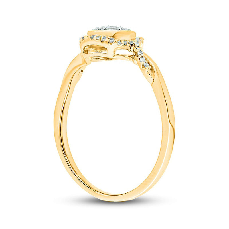 0.17 CT. T.W. Composite Cushion Natural Diamond Frame Split Shank Promise Ring in Sterling Silver with Solid 14K Gold Plate