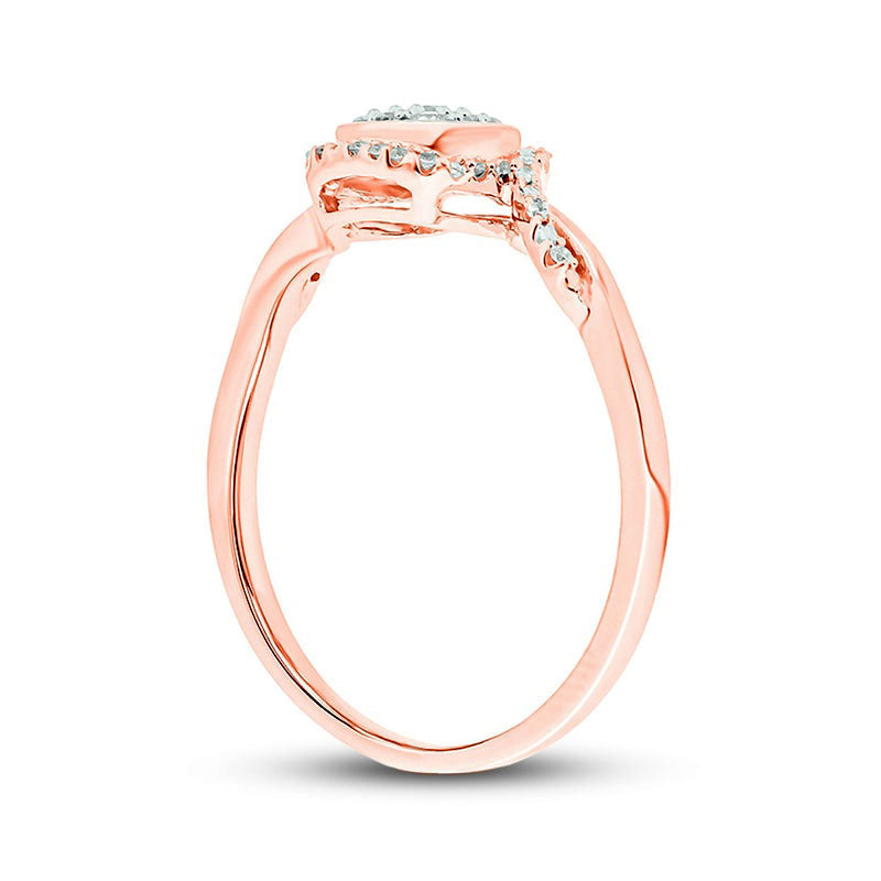 0.17 CT. T.W. Composite Cushion Natural Diamond Frame Twist Shank Promise Ring in Sterling Silver with Solid 14K Rose Gold Plate