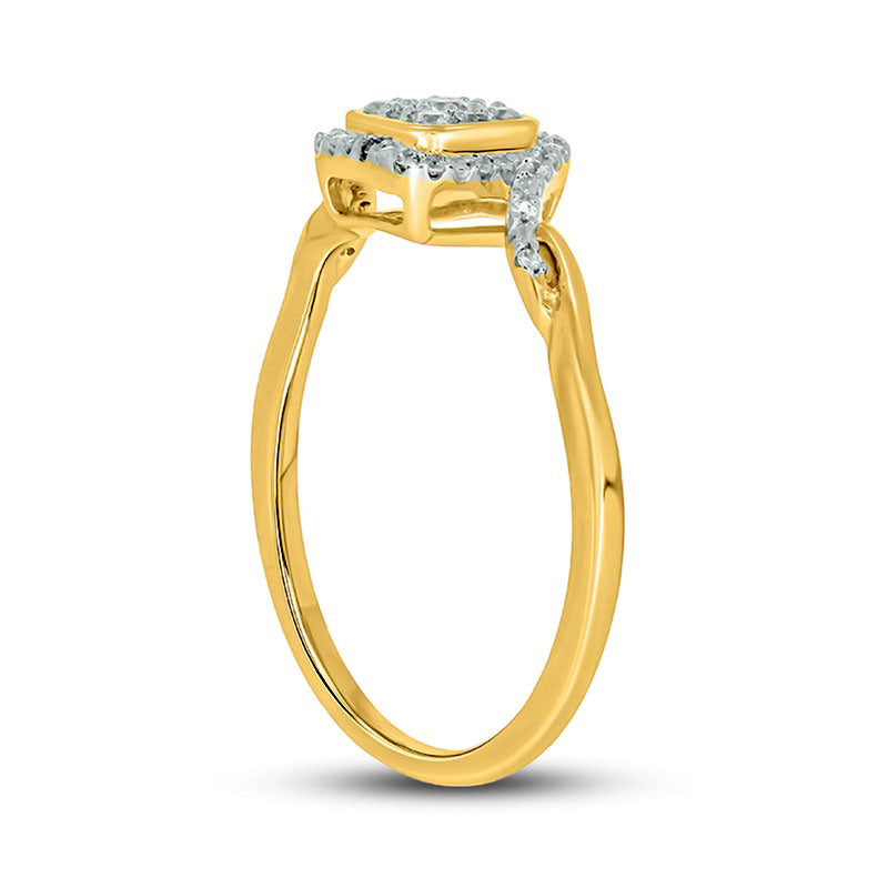 0.17 CT. T.W. Composite Cushion Natural Diamond Frame Twist Shank Promise Ring in Sterling Silver with Solid 14K Gold Plate