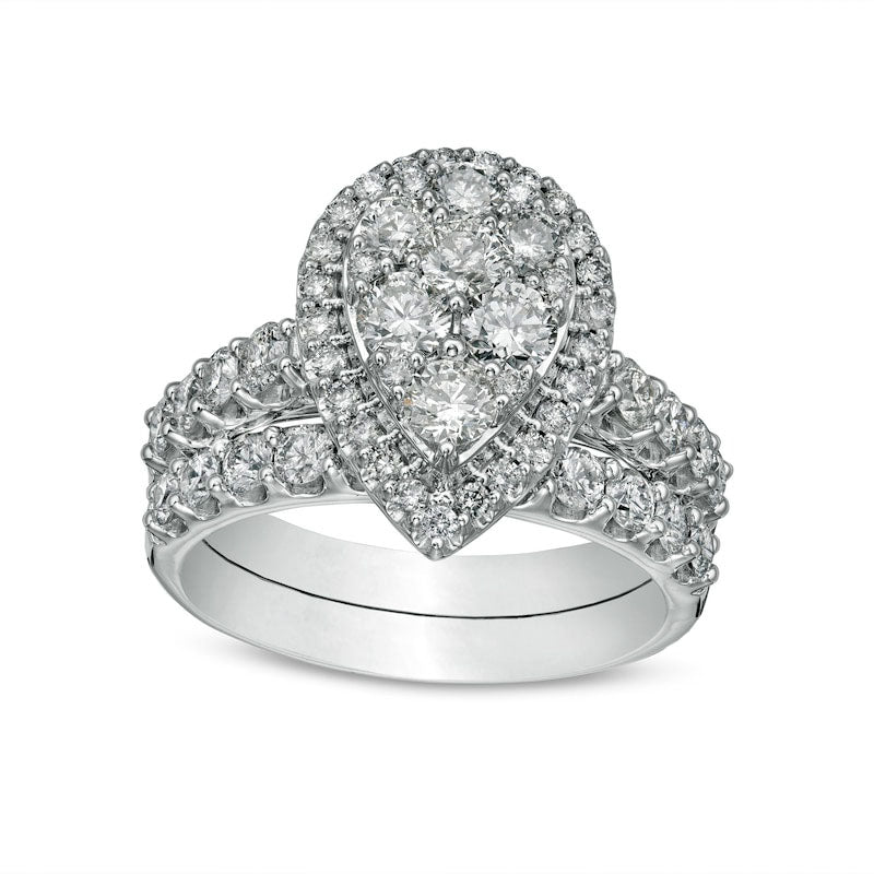 2.0 CT. T.W. Composite Pear Natural Diamond Frame Bridal Engagement Ring Set in Solid 14K White Gold