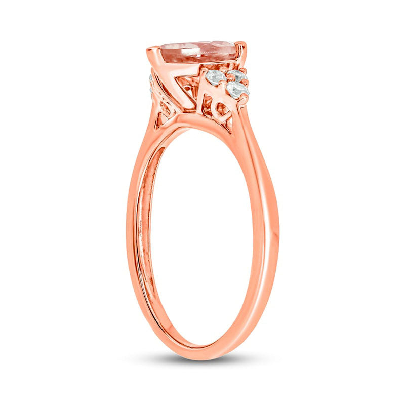 Pear-Shaped Morganite and 0.17 CT. T.W. Natural Diamond Tri-Sides Engagement Ring in Solid 10K Rose Gold