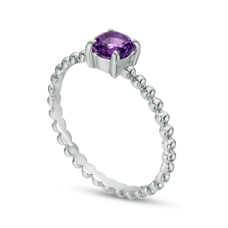 5.0mm Amethyst Beaded Comfort-Fit Stackable Ring in Solid 10K White Gold - Size 7