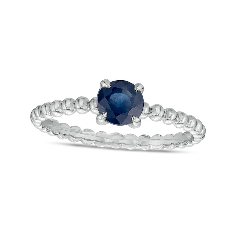 5.0mm Blue Sapphire Beaded Comfort-Fit Stackable Ring in Solid 10K White Gold - Size 7