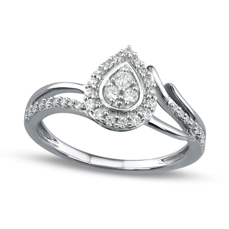 0.25 CT. T.W. Composite Pear-Shaped Natural Diamond Frame Bypass Promise Ring in Solid 10K White Gold