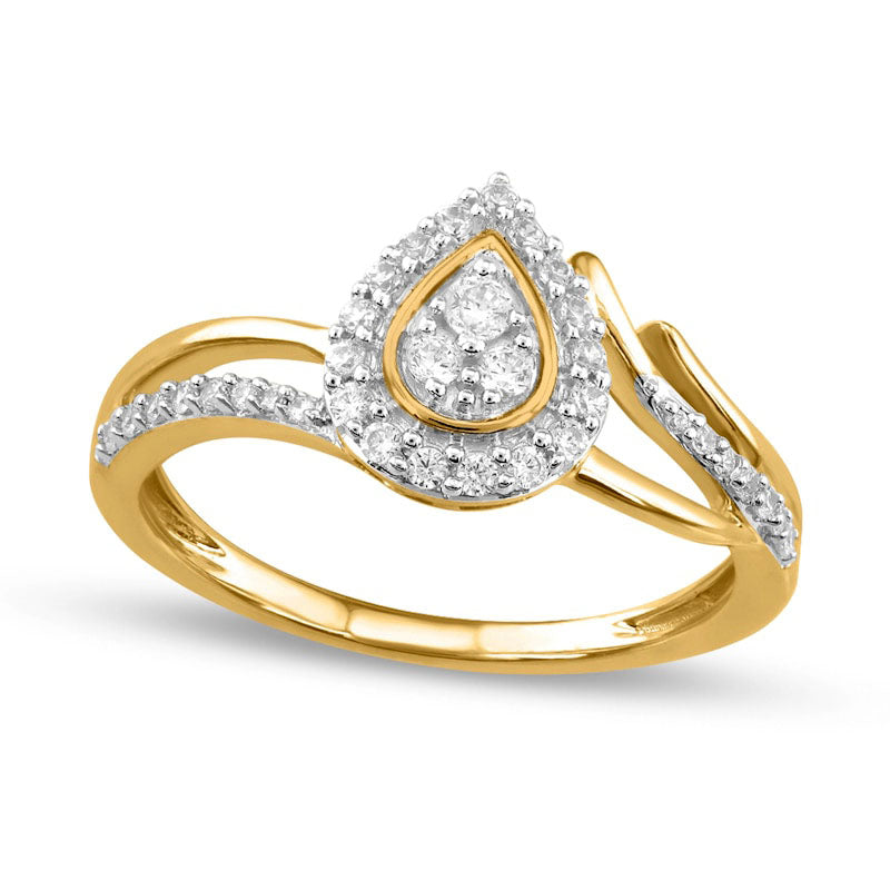 0.25 CT. T.W. Composite Pear-Shaped Natural Diamond Frame Bypass Promise Ring in Solid 10K Yellow Gold