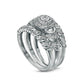 0.50 CT. T.W. Natural Diamond Double Frame Spiral Three Piece Bridal Engagement Ring Set in Solid 10K White Gold (J/I3)
