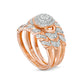 0.50 CT. T.W. Natural Diamond Double Frame Spiral Three Piece Bridal Engagement Ring Set in Solid 10K Rose Gold (J/I3)
