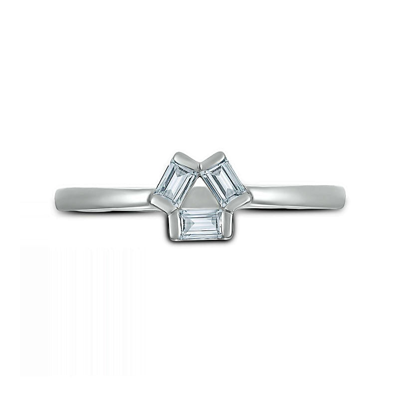 Baguette White Lab-Created Sapphire Three Stone Open Triangle Geometric Ring in Sterling Silver