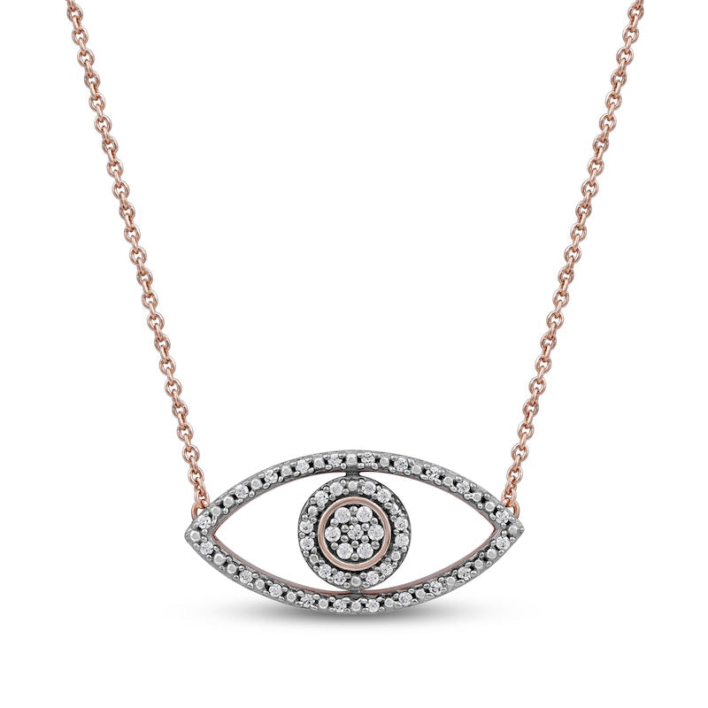 0.1 CT. T.W. Natural Diamond Beaded Evil Eye Necklace in 10K Rose Gold