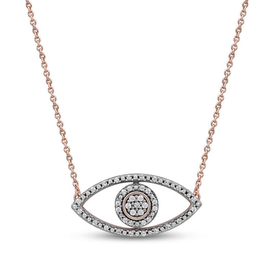 0.1 CT. T.W. Natural Diamond Beaded Evil Eye Necklace in 10K Rose Gold