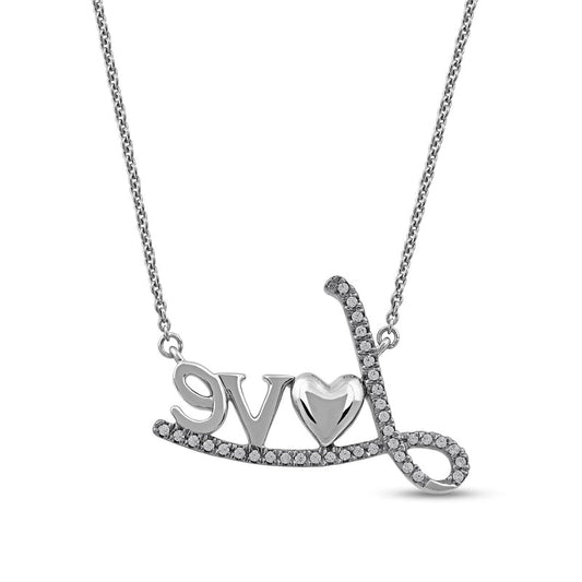 0.1 CT. T.W. Natural Diamond Love" with Heart Necklace in 10K White Gold"