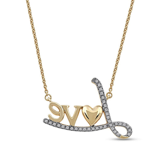 0.1 CT. T.W. Natural Diamond Love" with Heart Necklace in 10K Yellow Gold"