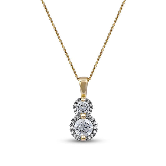 0.5 CT. T.W. Natural Diamond Frame Double Drop Pendant in 10K Yellow Gold