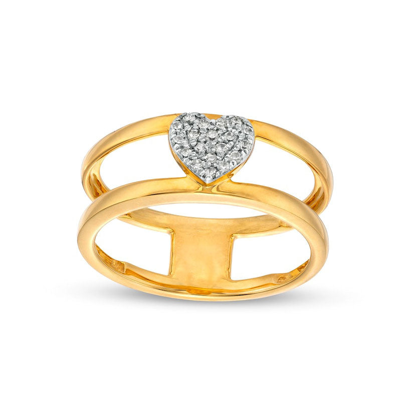0.10 CT. T.W. Heart-Shape Multi-Natural Diamond Open Shank Ring in Solid 10K Yellow Gold