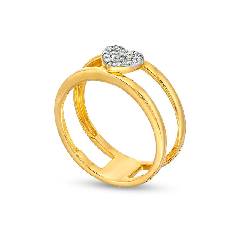 0.10 CT. T.W. Heart-Shape Multi-Natural Diamond Open Shank Ring in Solid 10K Yellow Gold