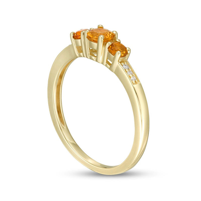 Citrine and Natural Diamond Accent Three Stone Ring in Solid 10K Yellow Gold