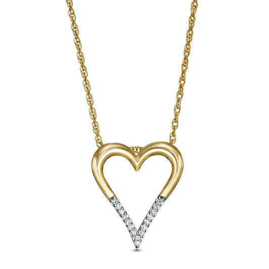 0.05 CT. T.W. Natural Diamond Elongated Heart Pendant in 10K Yellow Gold