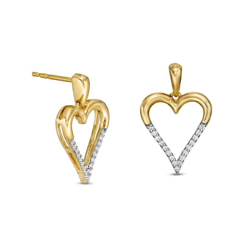 0.1 CT. T.W. Diamond Elongated Heart Drop Earrings in 10K Gold