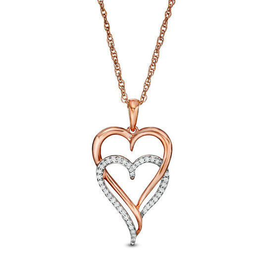 0.1 CT. T.W. Natural Diamond Double Elongated Heart Entwined Pendant in Sterling Silver with 14K Rose Gold Plate