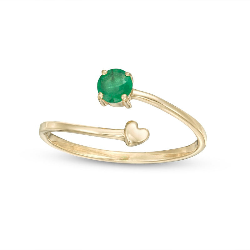 4.0mm Emerald and Polished Heart Open Wrap Ring in Solid 10K Yellow Gold