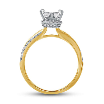 1.0 CT. T.W. Quad Princess-Cut Natural Diamond Hidden Halo Twist Shank Engagement Ring in Solid 10K Yellow Gold (I/I2)