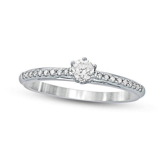 0.33 CT. T.W. Natural Diamond Hidden Halo Cathedral Engagement Ring in Solid 10K White Gold (I/I2)