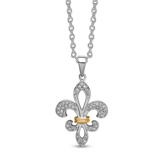 0.1 CT. T.W. Natural Diamond Fleur-de-Lis Pendant in Sterling Silver and 14K Gold