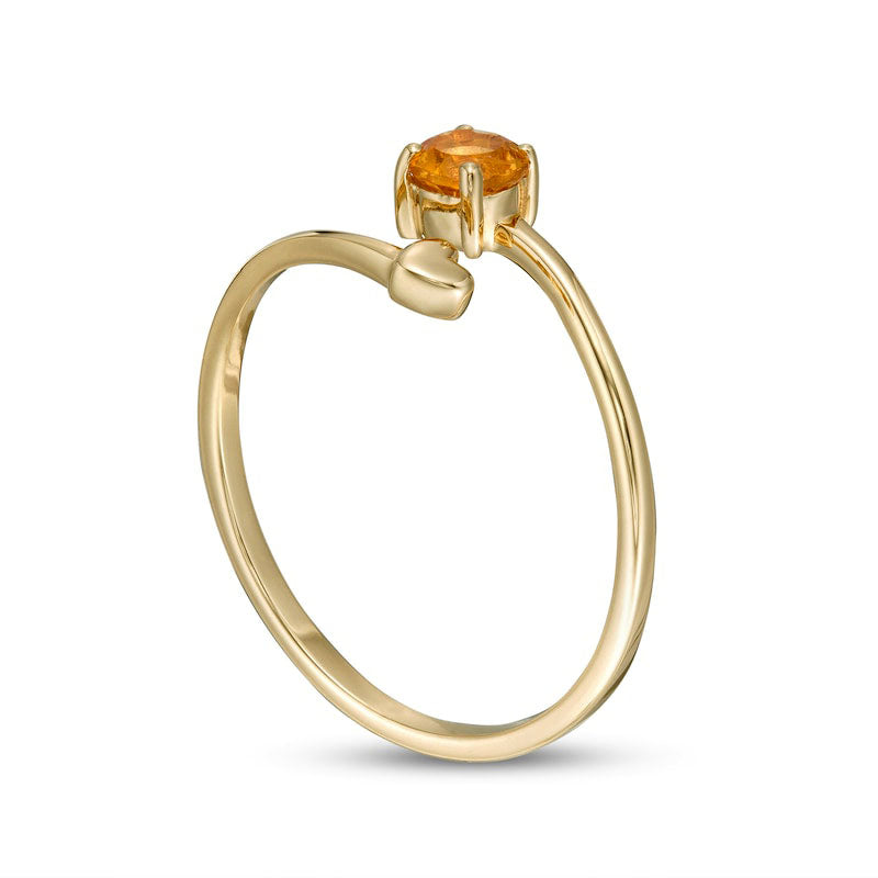 4.0mm Citrine and Polished Heart Open Wrap Ring in Solid 10K Yellow Gold